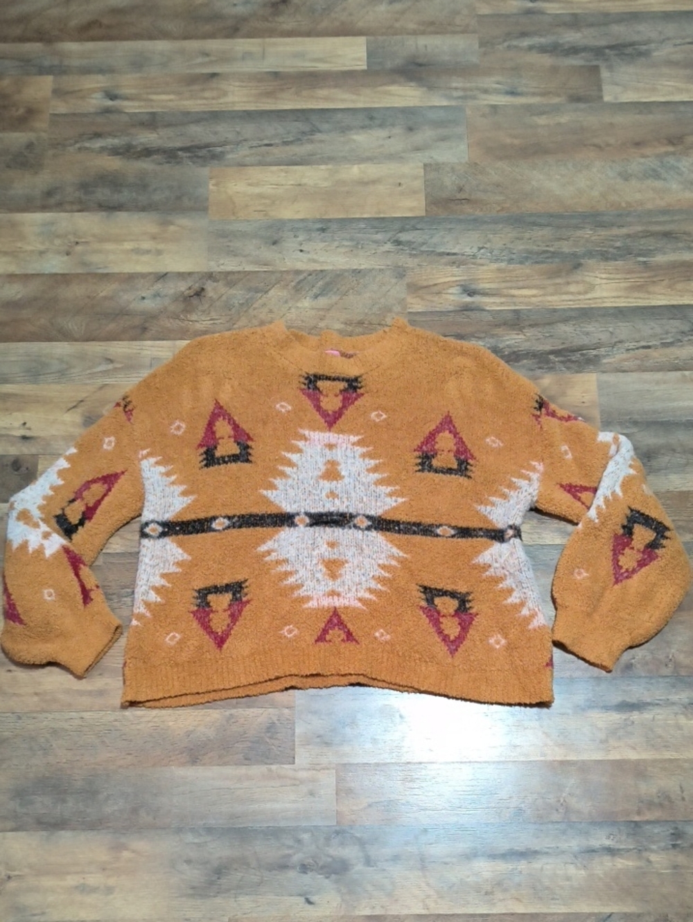 miami Mustard Aztec-Pattern Crewneck Sweater with Accent Motifs